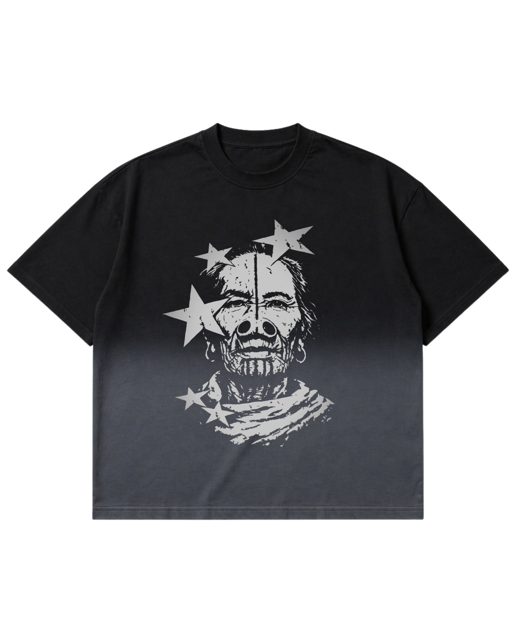 Black Ombré Wash Boxy Fit T-shirt Front Design