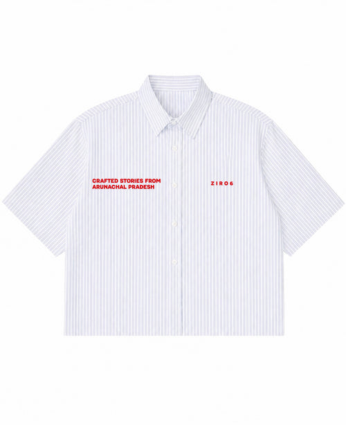 Blue Striped Oxford Boxy Shirt Front Design